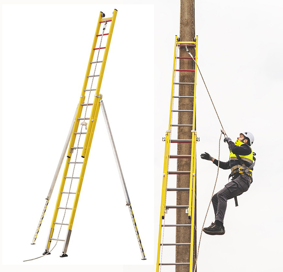 SVELT Fibrasafe 2-teilige Verlängerungsleitern mit Fallschutz (FSFP) bis zu 8,25 m (2x10 sprossen 4,89 m 23,0 kg)
