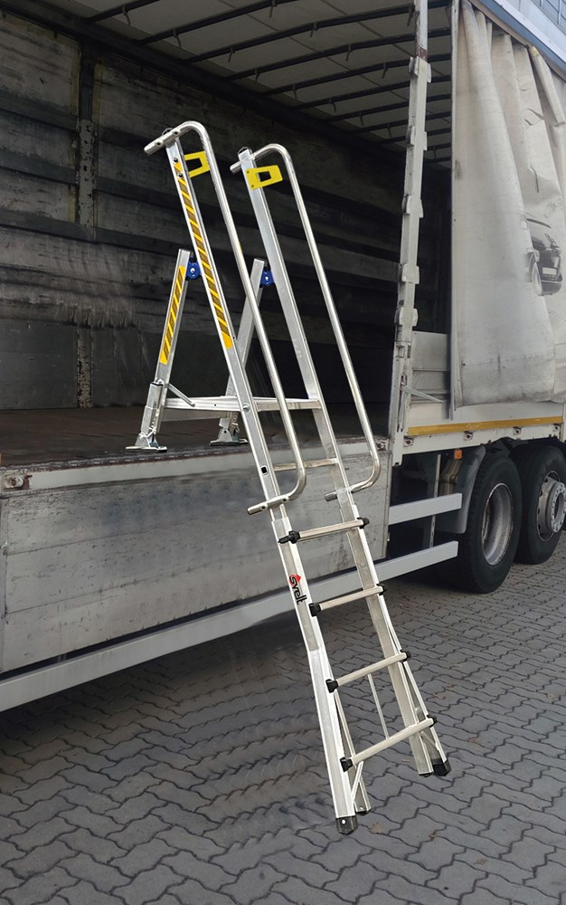 [SABYSS7] SVELT Telescopische platformladder voor vrachtwagens 1,0 - 2,3 m (4+3 treden 1,0 - 1,52 m 12 kg)