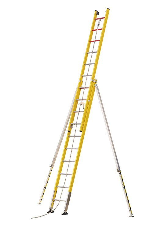 [FIBRASEFSA8+8] SVELT Fibrasafe 2-teilige Schiebeleiter mit Höhensicherungsgerät (FSF) bis zu 8,25 m (2x8 sprossen 3,77 m 20,0 kg)