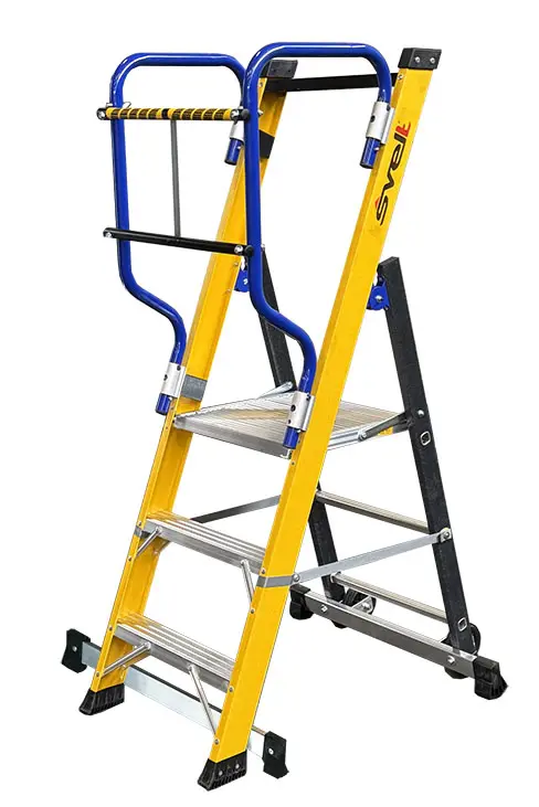[SMOBYF402] SVELT Moby Fibra Fiberglass Ladder incl. foldable aluminium handrails & double closing bar (2 steps 0,50 m 13,7 kg)