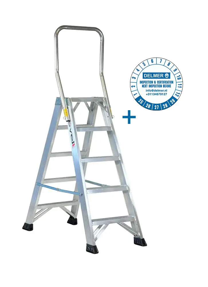 [SPROPV003] SVELT P1 VIP : escalier double professionnel avec barre de sécurité rabattable intégrée et autocollant d'inspection, de 3 à 13 marches (3 treden 0,69 m 4,5 kg)